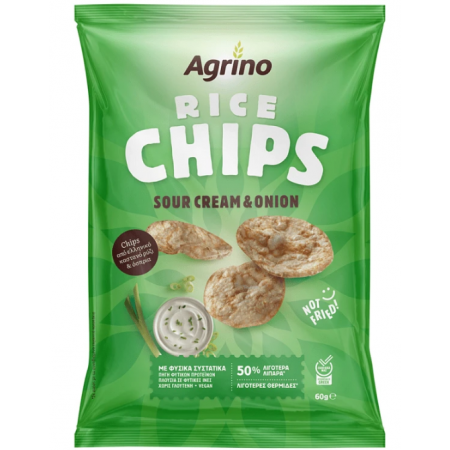 AGRINO RICE CHIPS SOUR CREAM & ONION 60GR